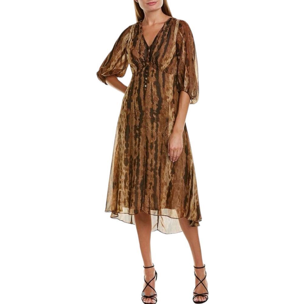 Taylor Brown Balloon Sleeve Snakeskin Printed Midi Dress 2